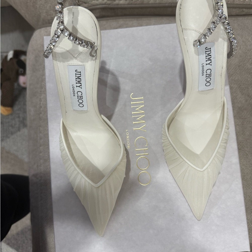 Jimmy Choo Cream Heels with Silver Accents